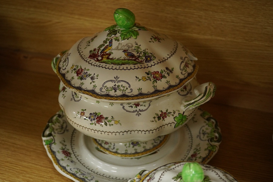 A Copeland Spode 'Chelsea' part dinner service to include soup bowls, octagonal platters and a tureen. Condition - mostly good